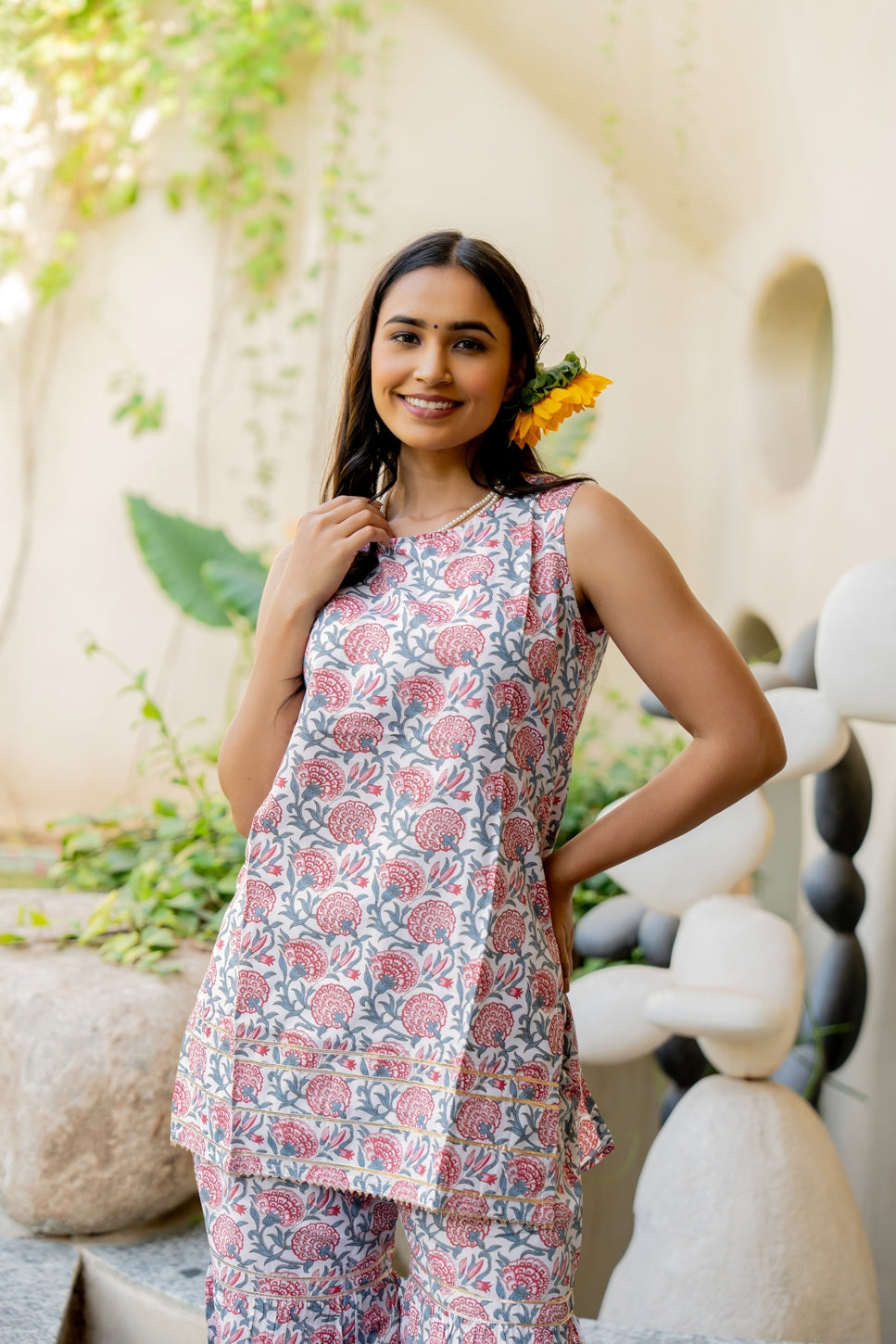 Elegant Cotton Blend Floral Print Sharara Set