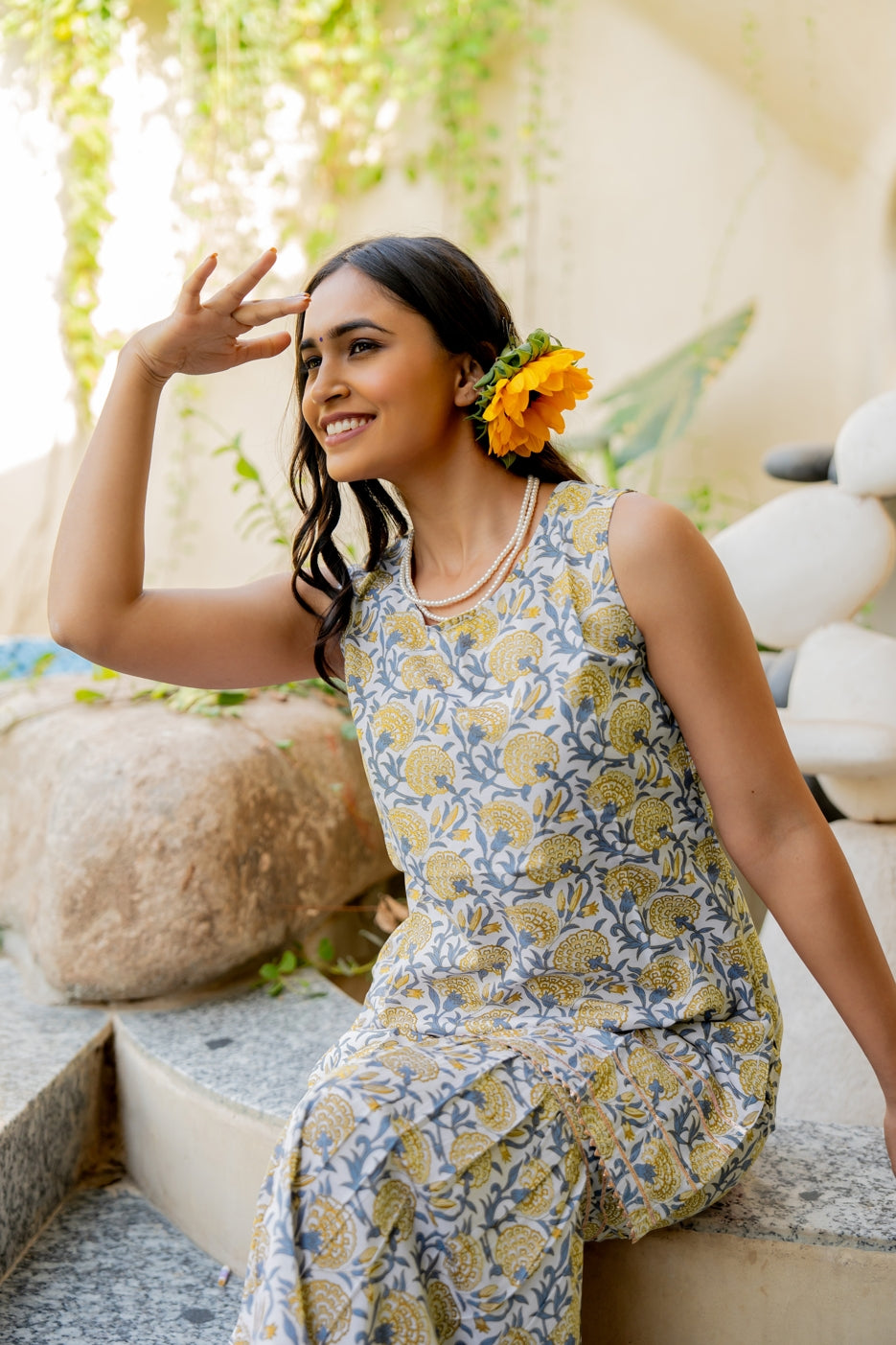 Elegant Cotton Blend Floral Print Sharara Set