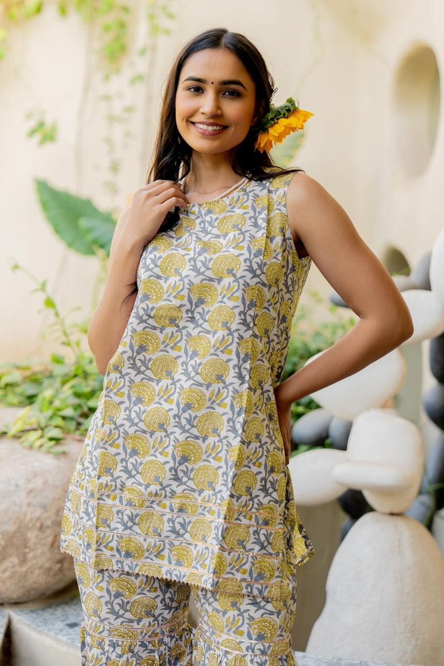 Elegant Cotton Blend Floral Print Sharara Set