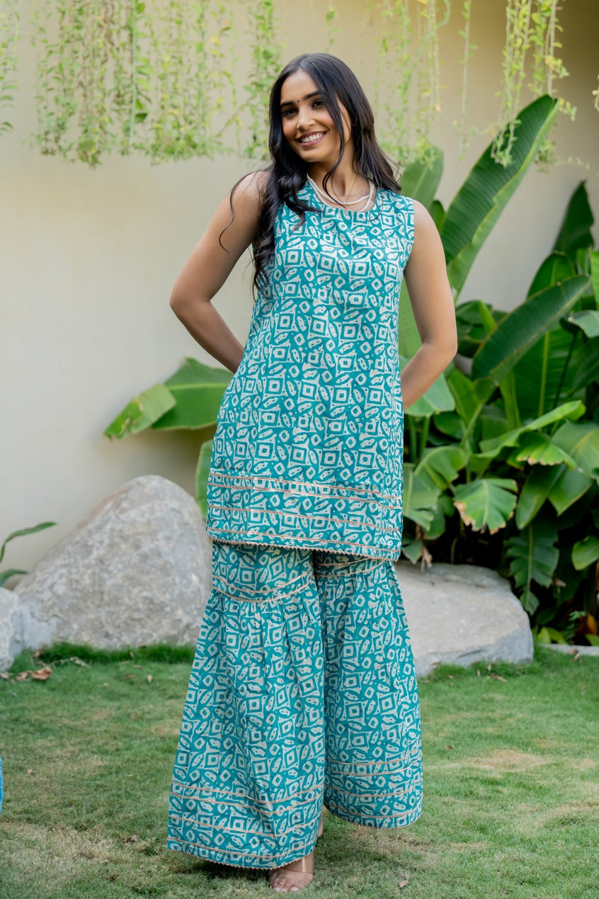 Elegant Cotton Blend Floral Print Sharara Set