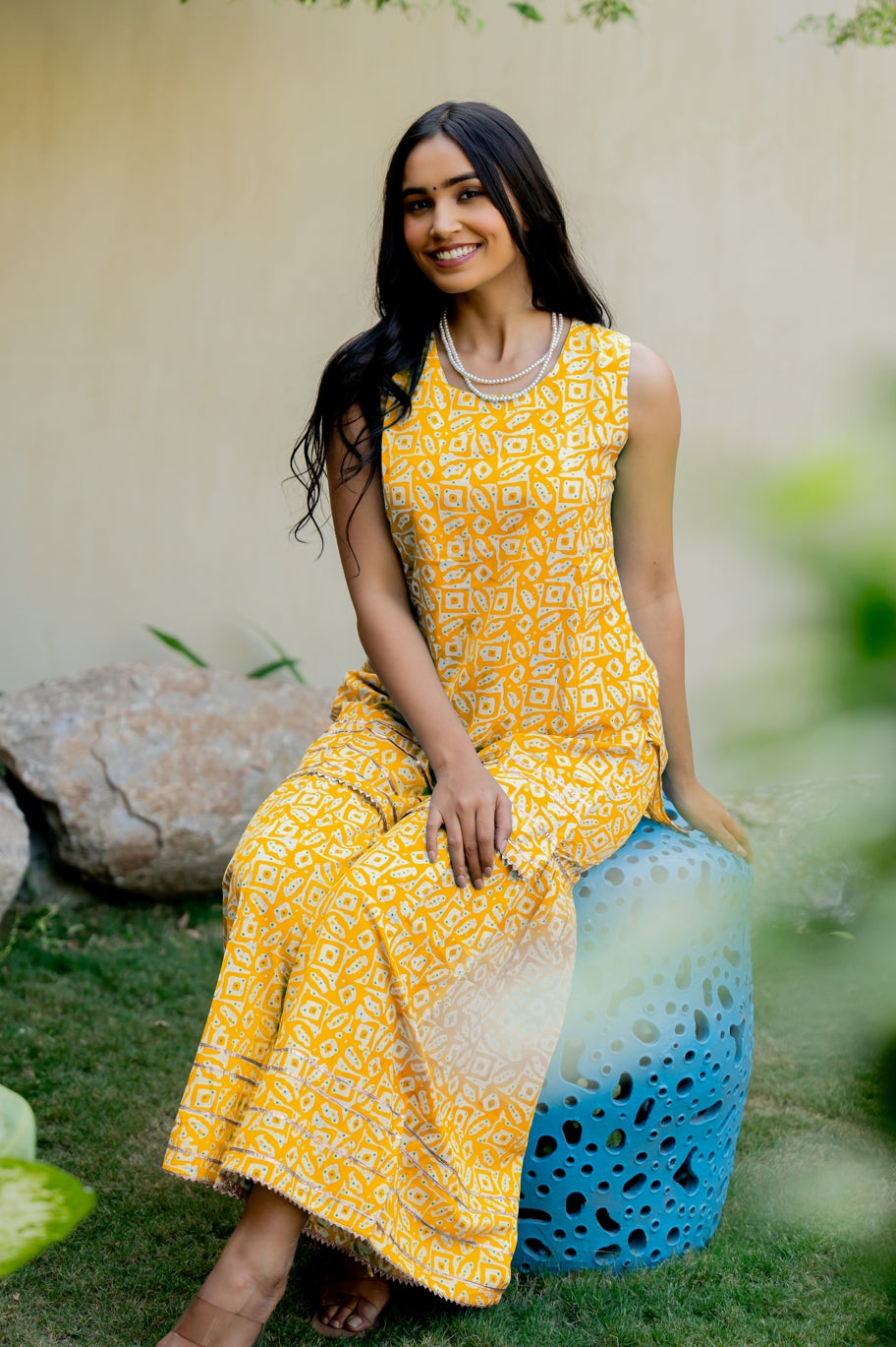 Elegant Cotton Blend Floral Print Sharara Set