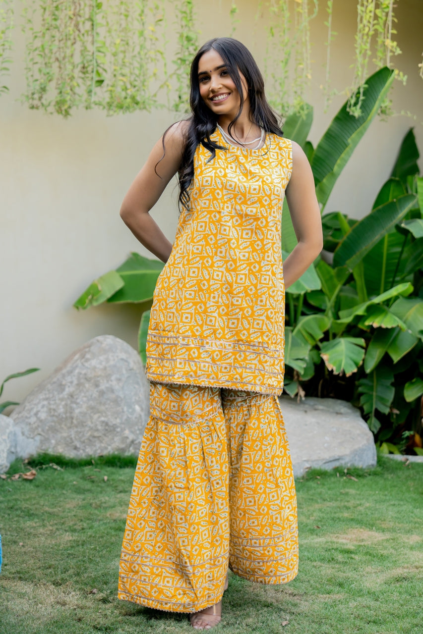 Elegant Cotton Blend Floral Print Sharara Set