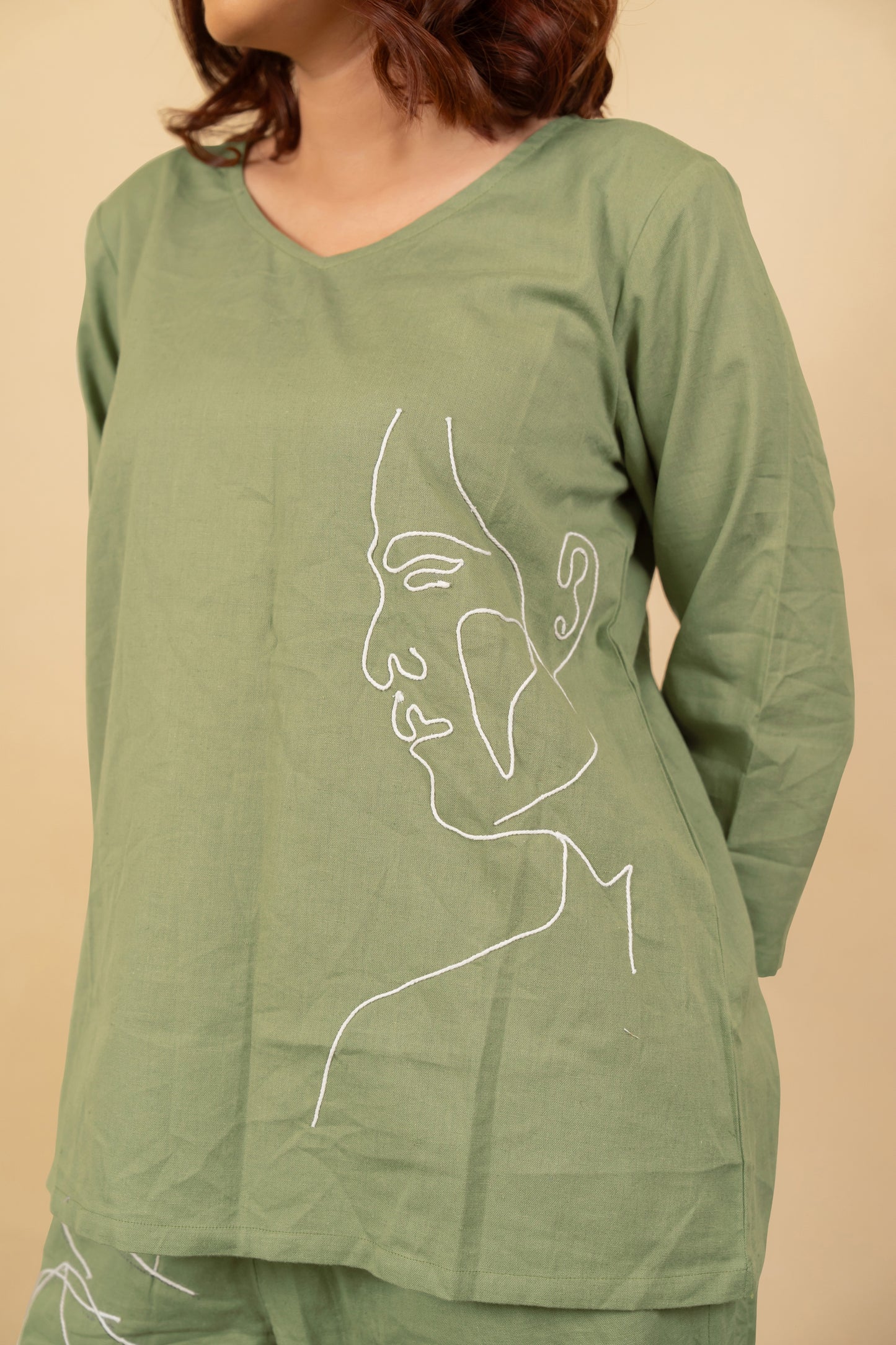 Women's Elegant Pure Cotton Thread Embroidery Co-Ord Set