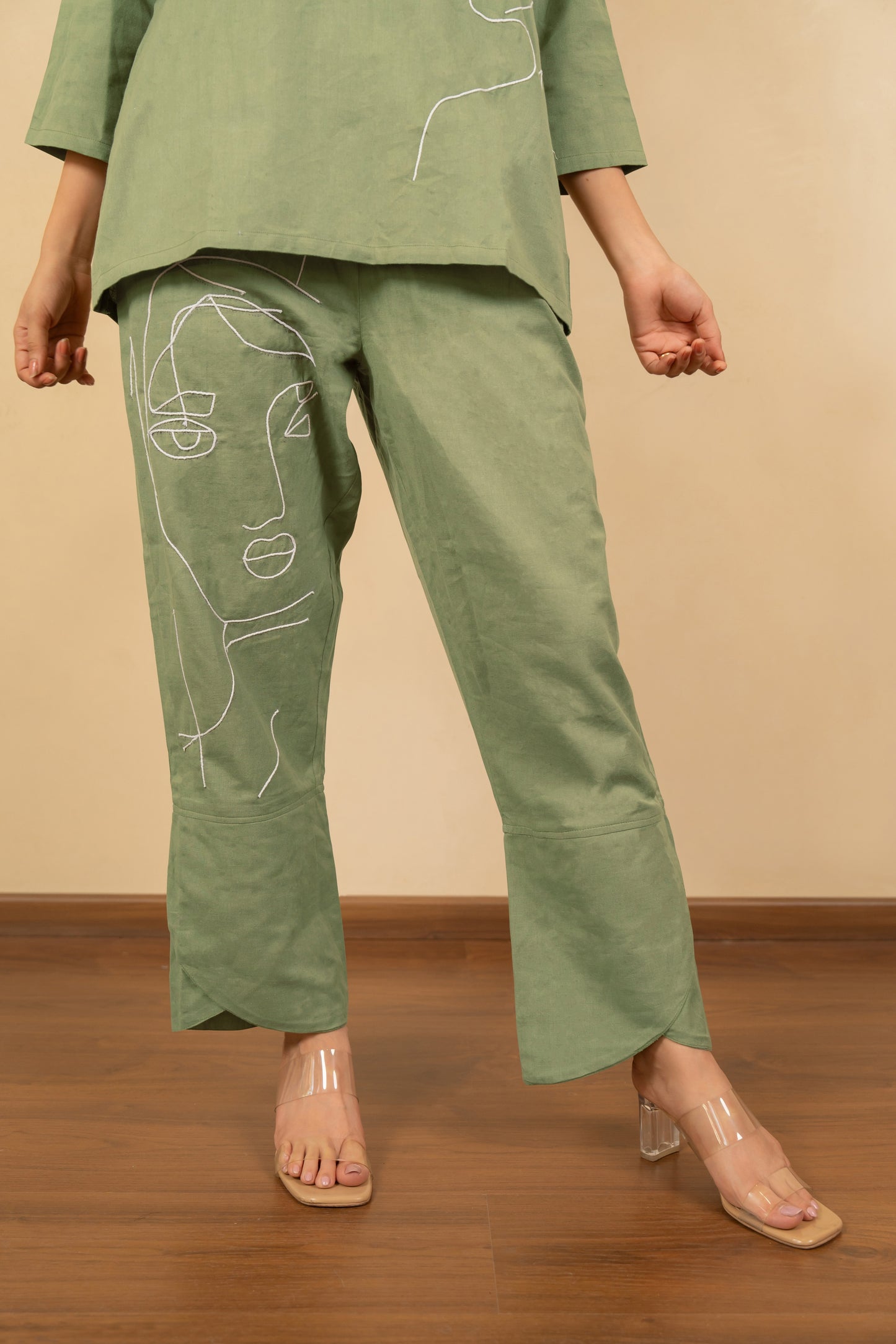 Women's Elegant Pure Cotton Thread Embroidery Co-Ord Set