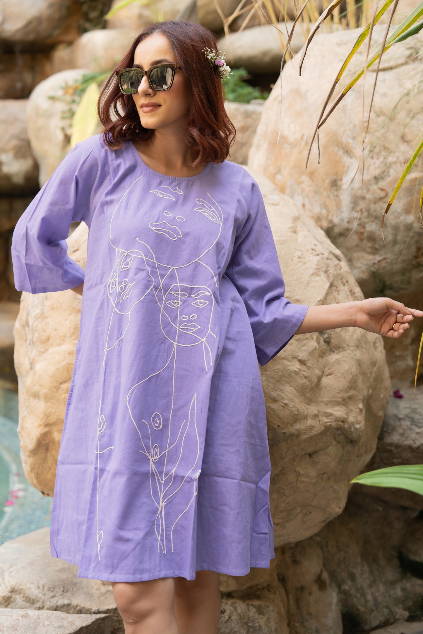 Flawless Color Thread Embroidered Pure Cotton Dress