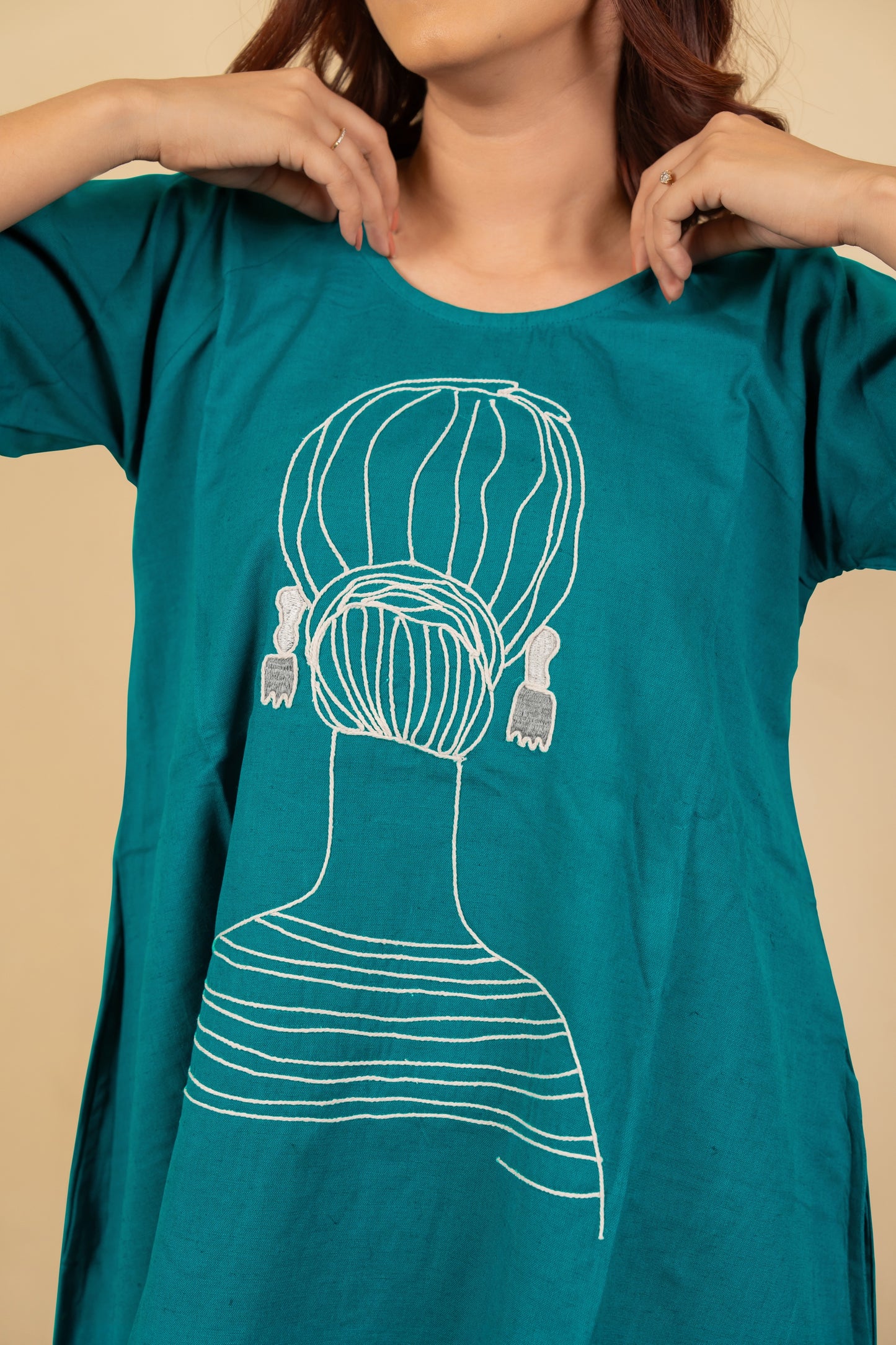 Flawless Color Thread Embroidered Pure Cotton Dress