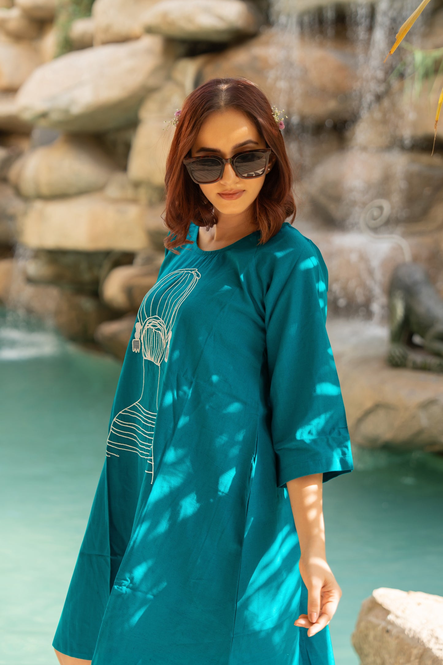 Flawless Color Thread Embroidered Pure Cotton Dress