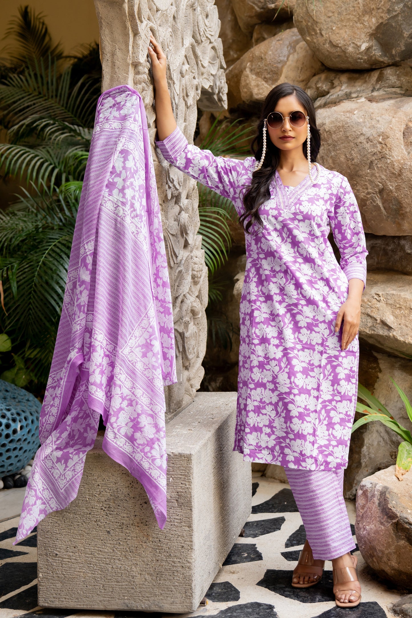 New Cotton Floral Print Kurta Set with dupatta