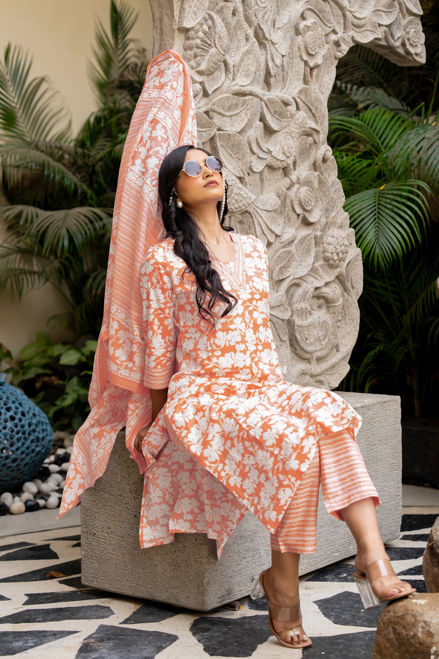 New Cotton Floral Print Kurta Set with dupatta