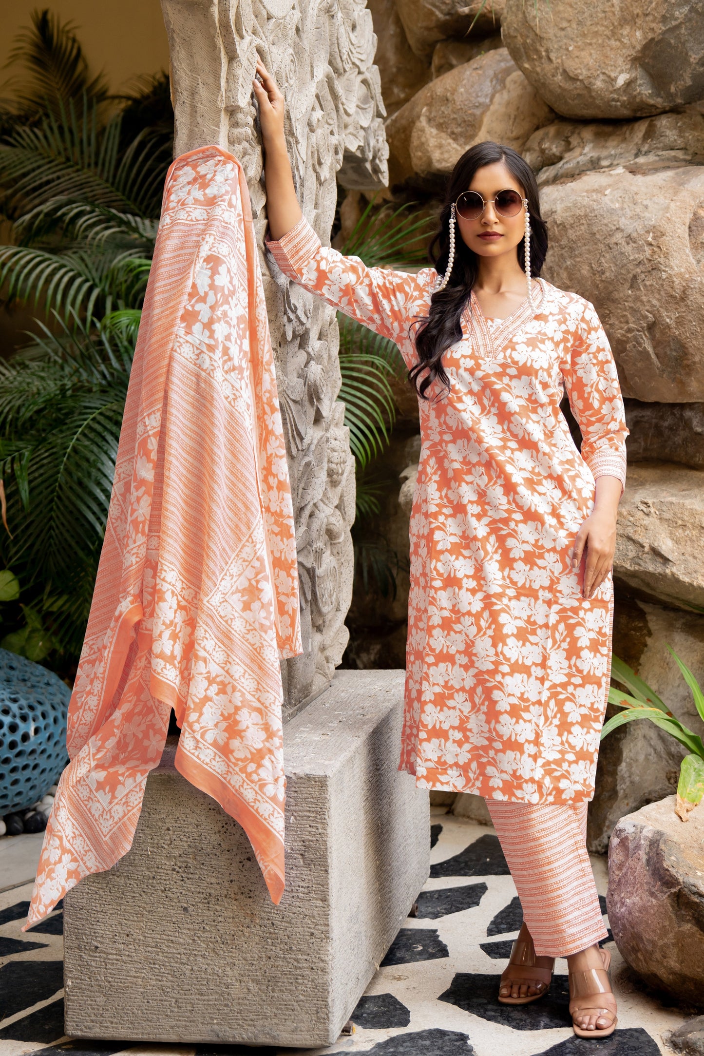 New Cotton Floral Print Kurta Set with dupatta