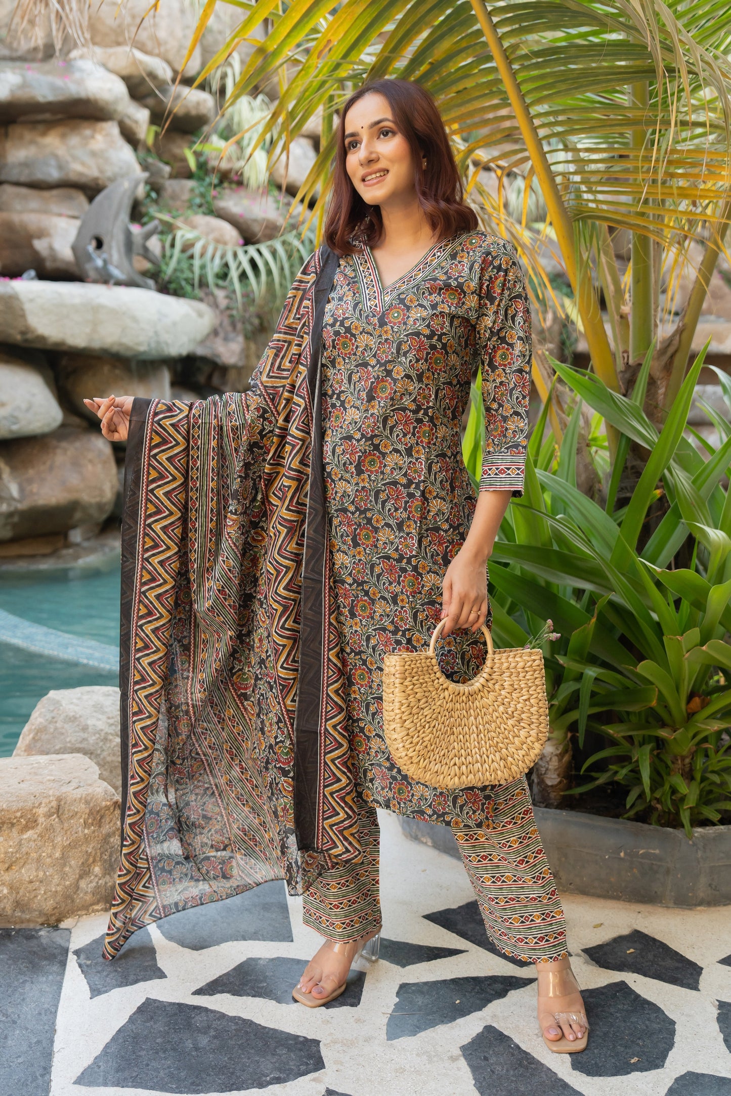 Fancy Cotton Floral Print Kurta Set with dupatta