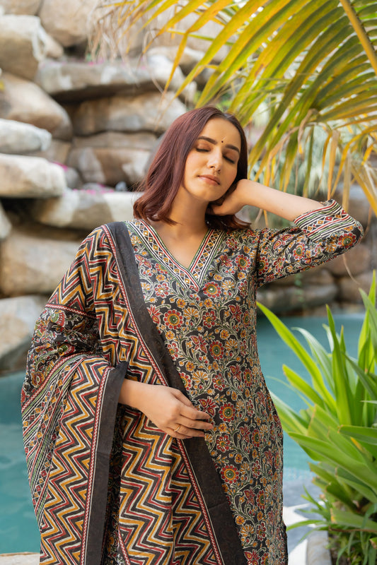 Fancy Cotton Floral Print Kurta Set with dupatta