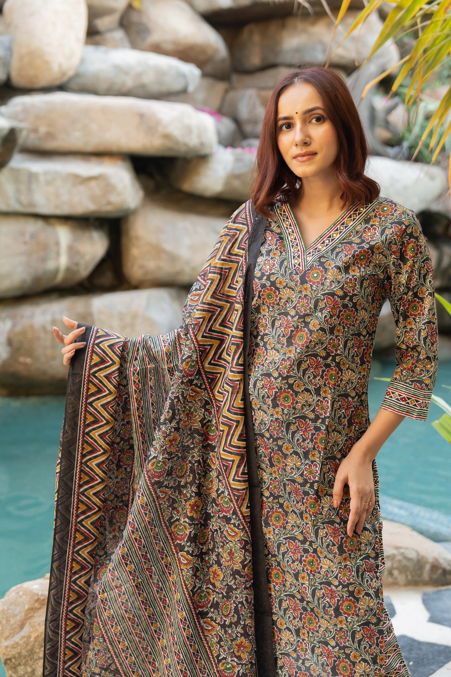 Fancy Cotton Floral Print Kurta Set with dupatta