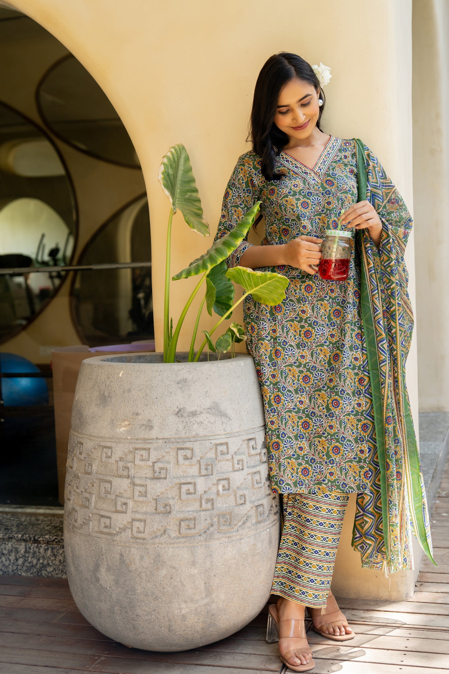 Fancy Cotton Floral Print Kurta Set with dupatta