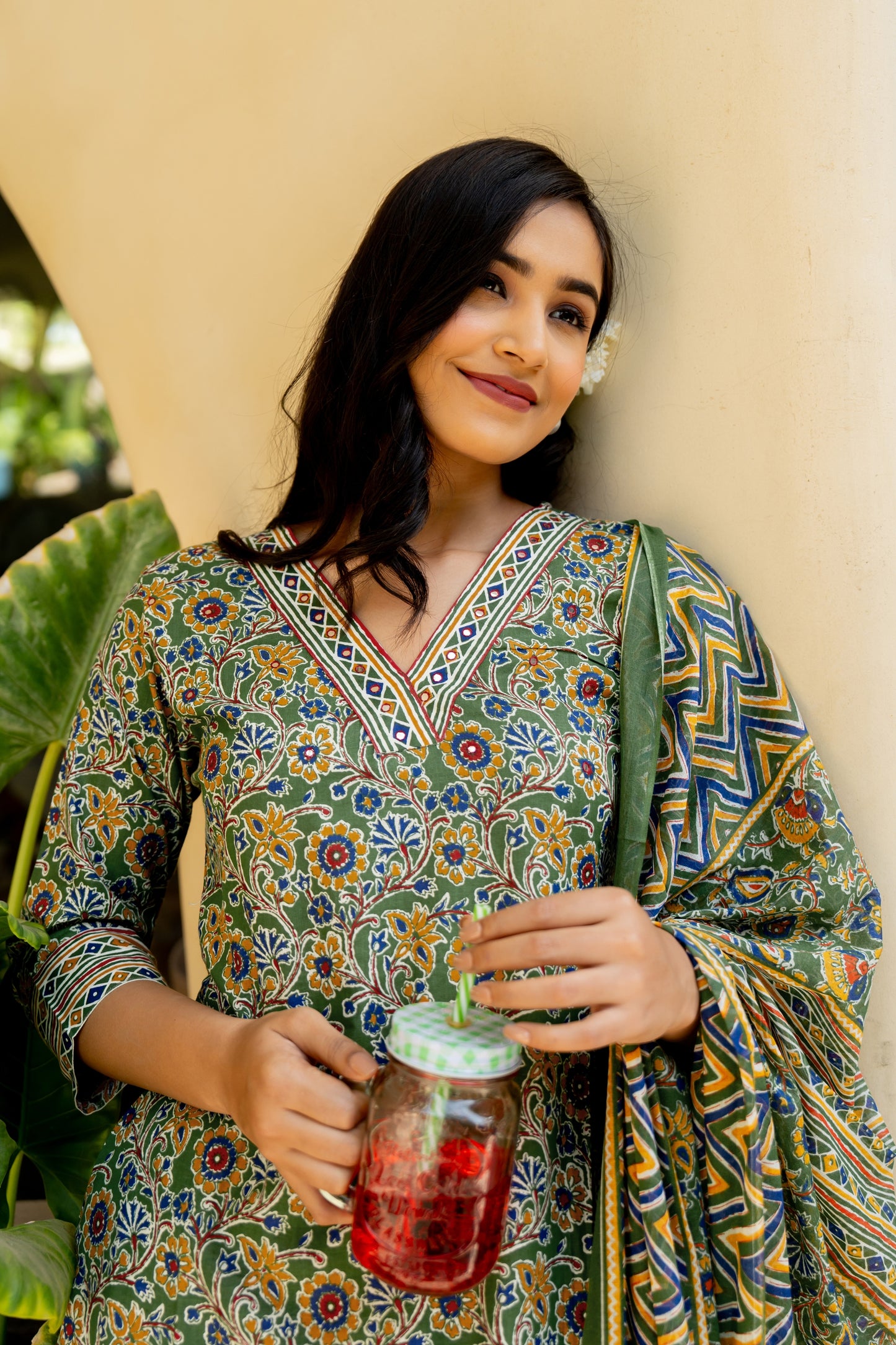 Fancy Cotton Floral Print Kurta Set with dupatta