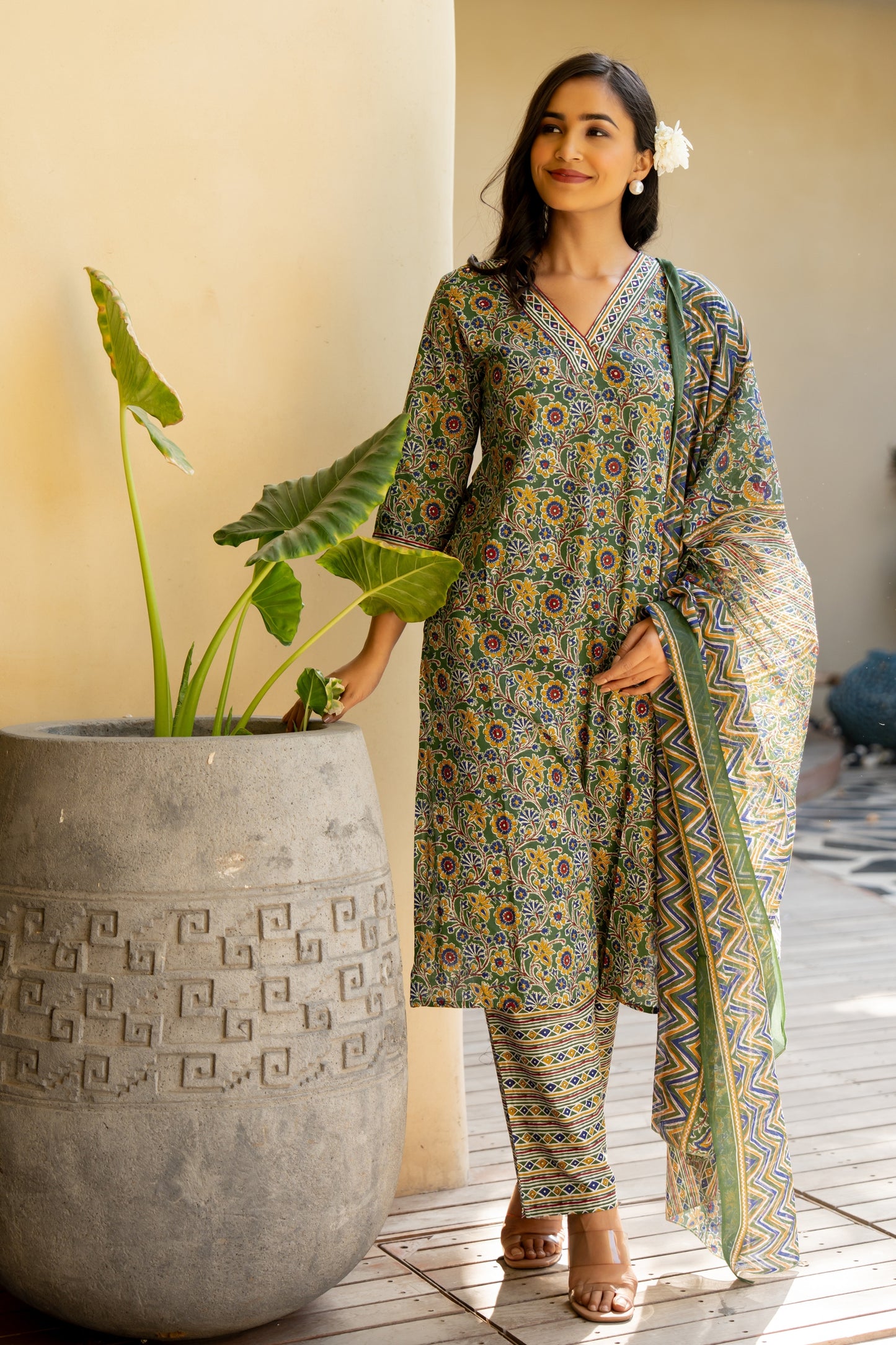 Fancy Cotton Floral Print Kurta Set with dupatta