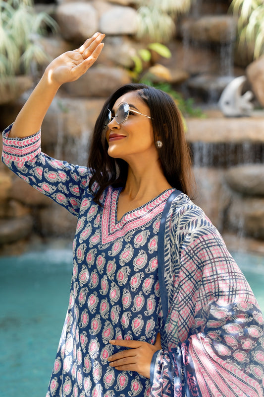 Trendy Cotton Floral Print Kurta Set with dupatta