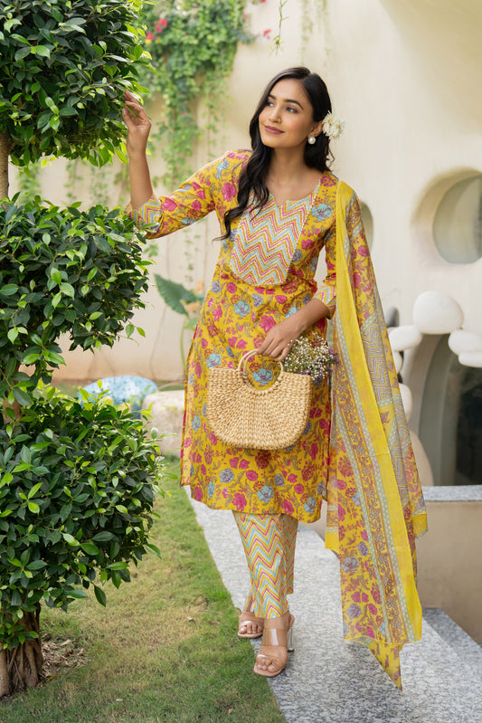 Latest Cotton Floral Print Kurta Set with dupatta