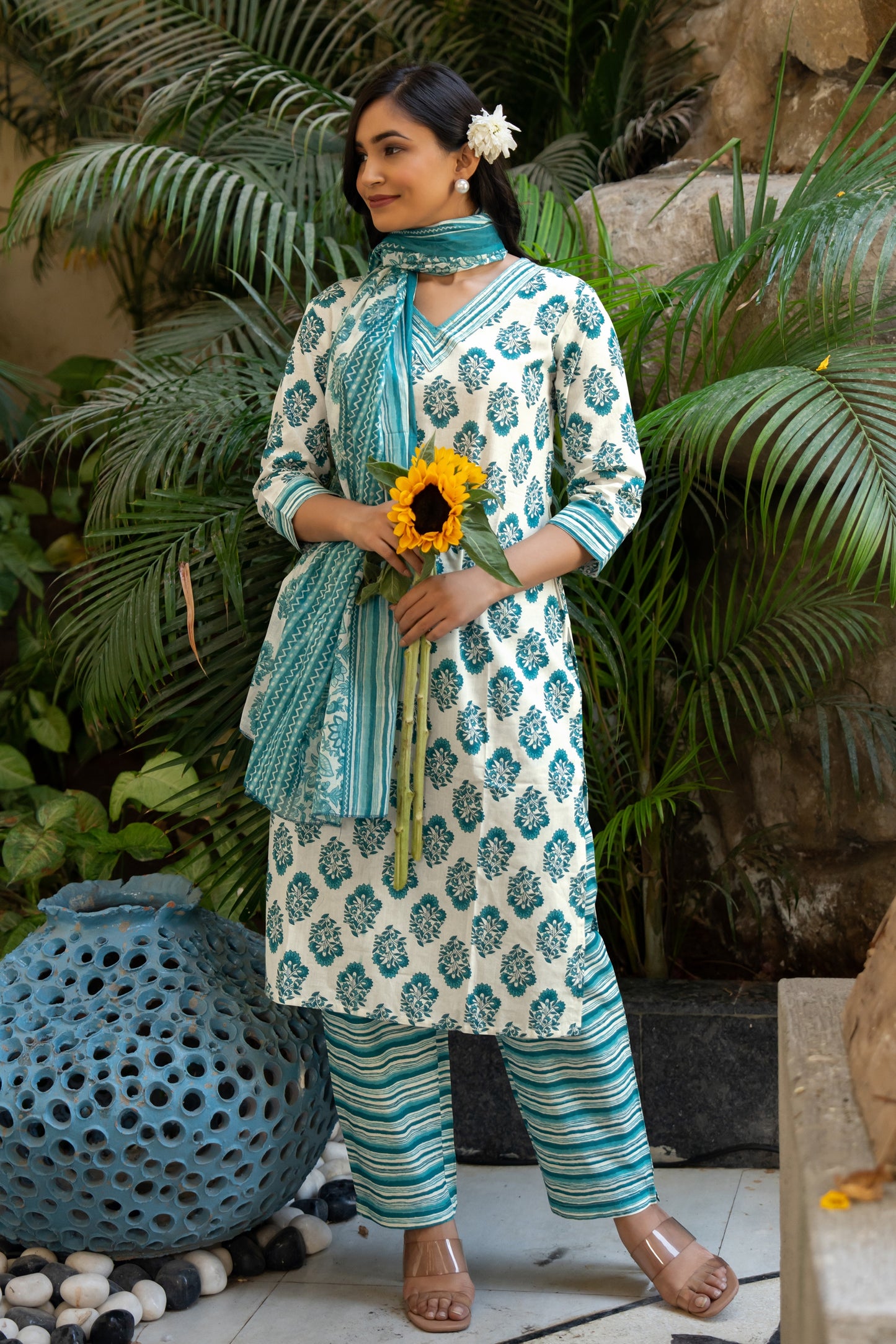 Cotton Floral Print Kurta Set with dupatta