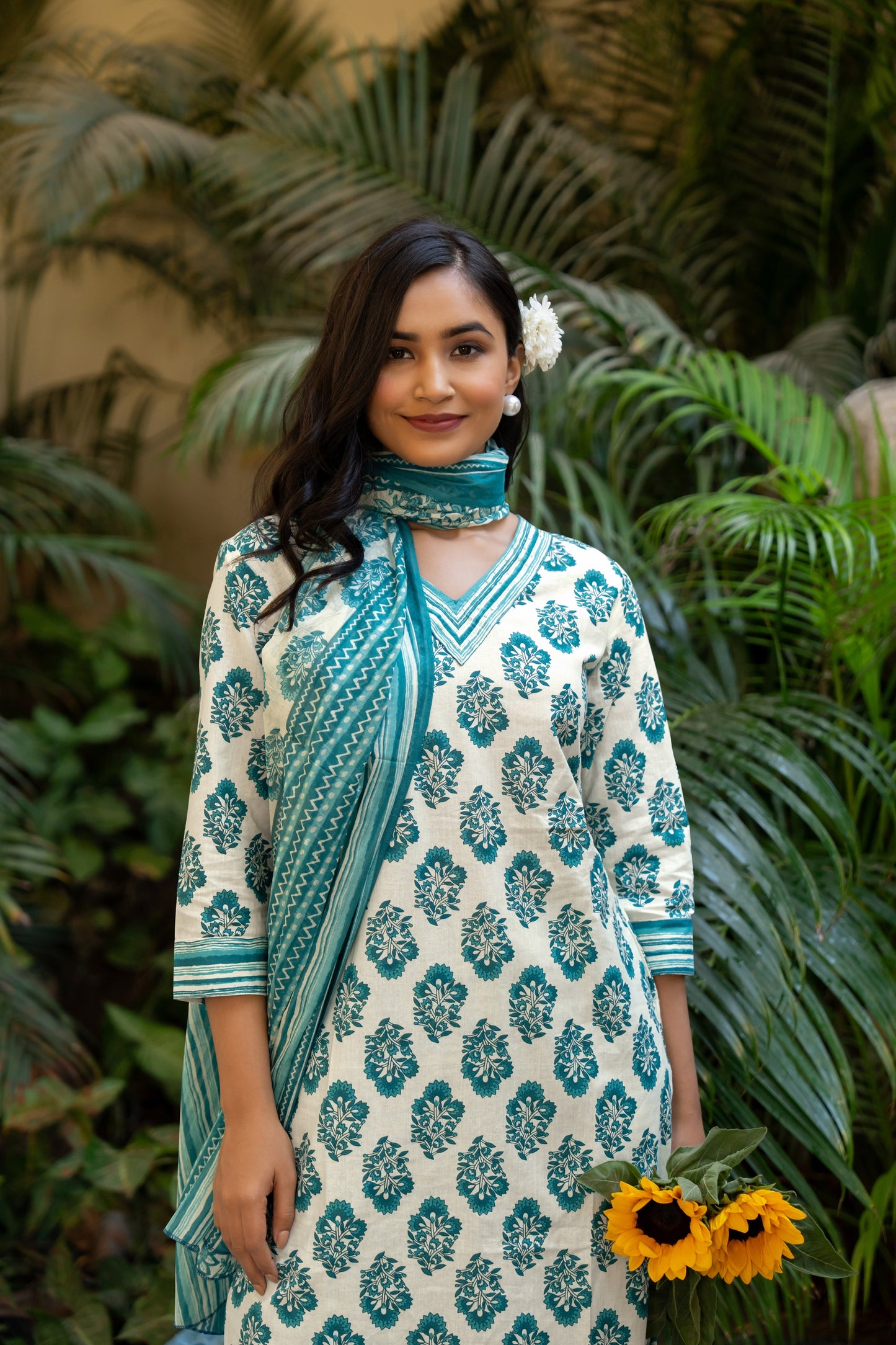 Cotton Floral Print Kurta Set with dupatta