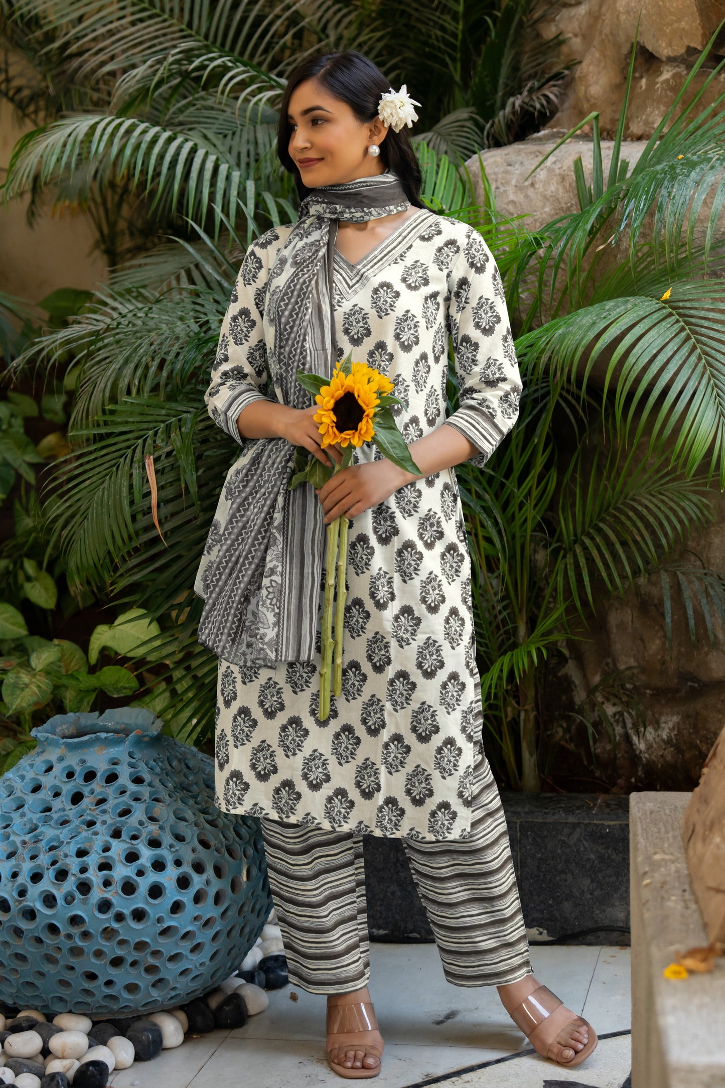 Cotton Floral Print Kurta Set with dupatta