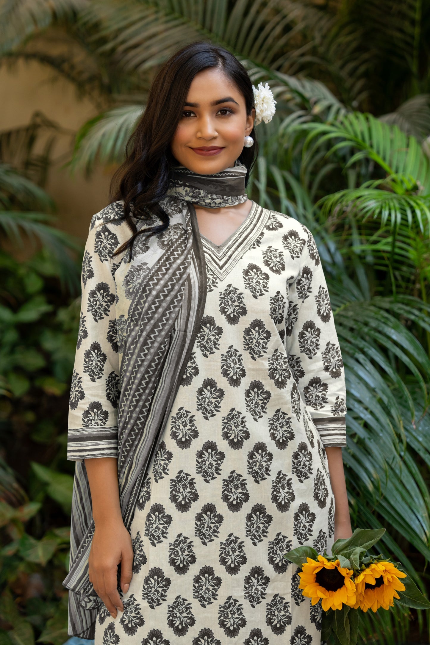 Cotton Floral Print Kurta Set with dupatta