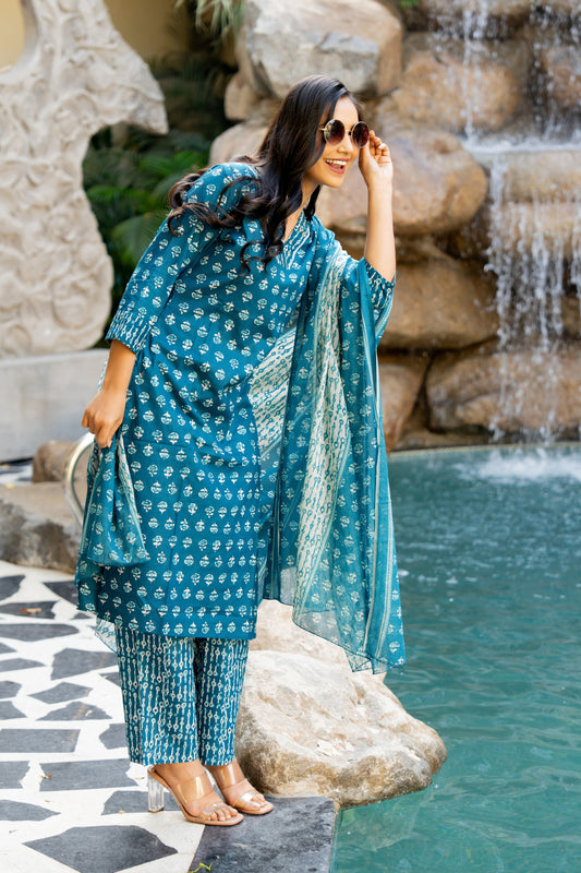 Cotton Batik Print Kurta Set with dupatta
