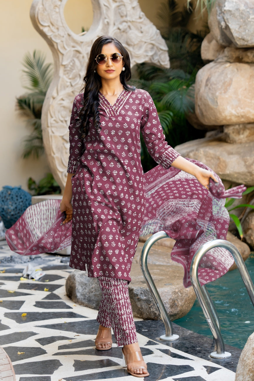 Cotton Batik Print Kurta Set with dupatta