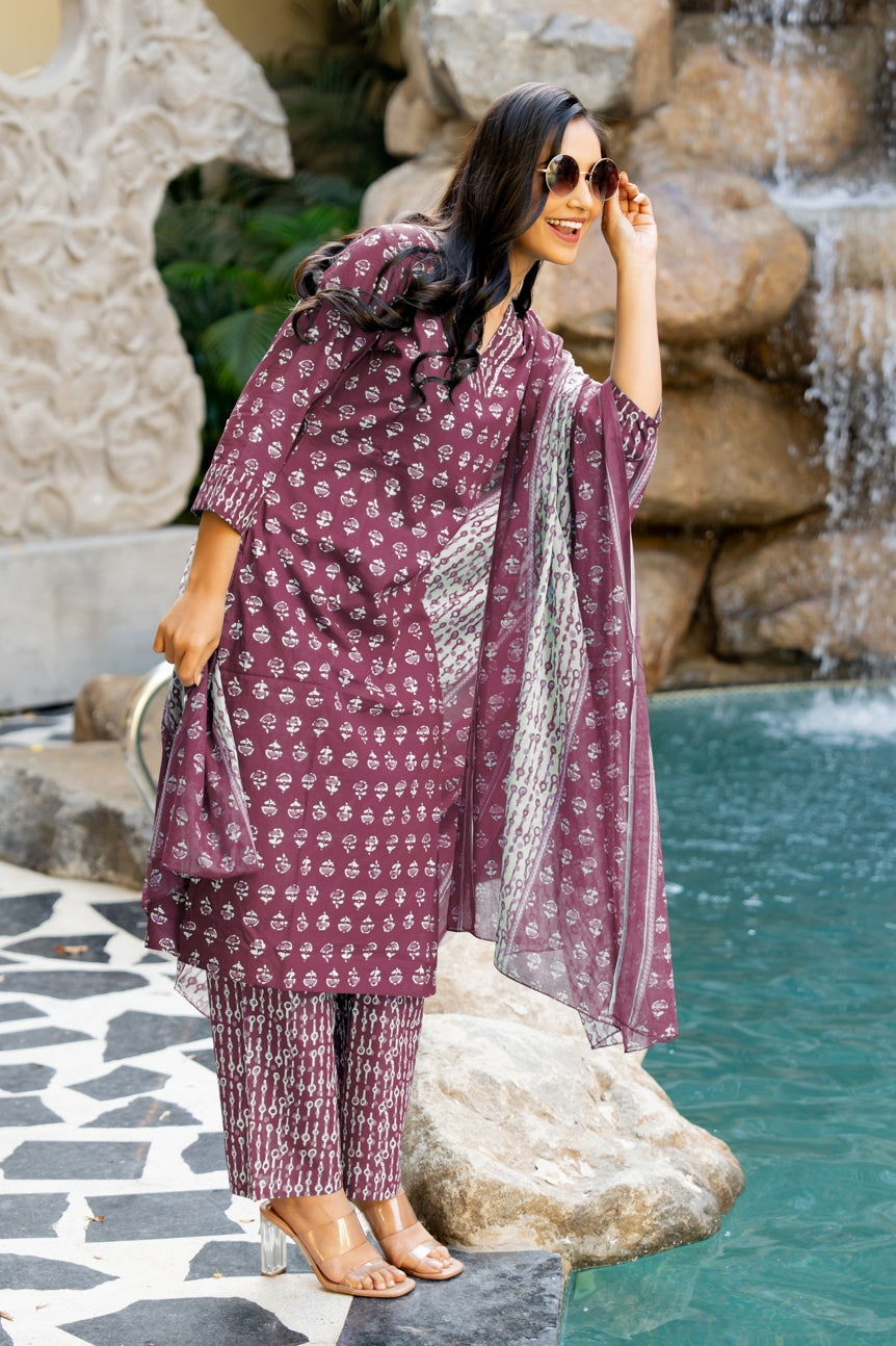 Cotton Batik Print Kurta Set with dupatta
