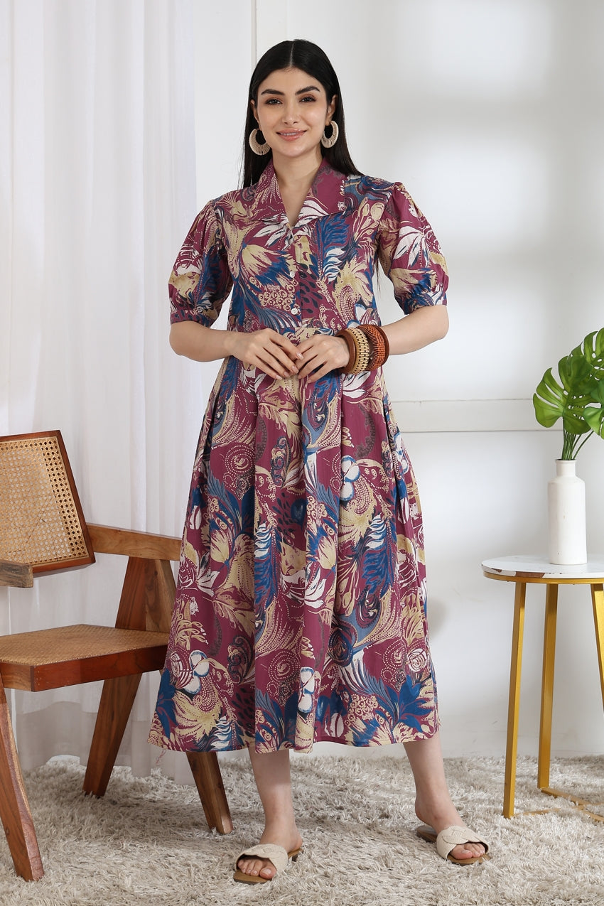 Fancy Floral Print Cotton Dress