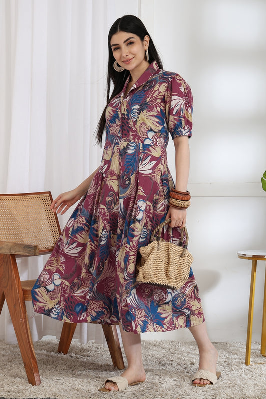 Fancy Floral Print Cotton Dress