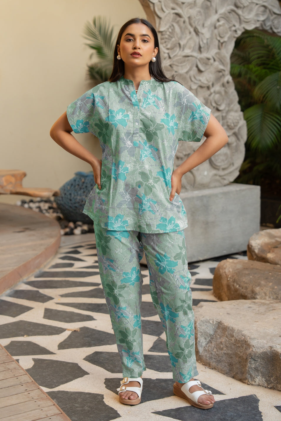 Floral Printed cotton Night Suit