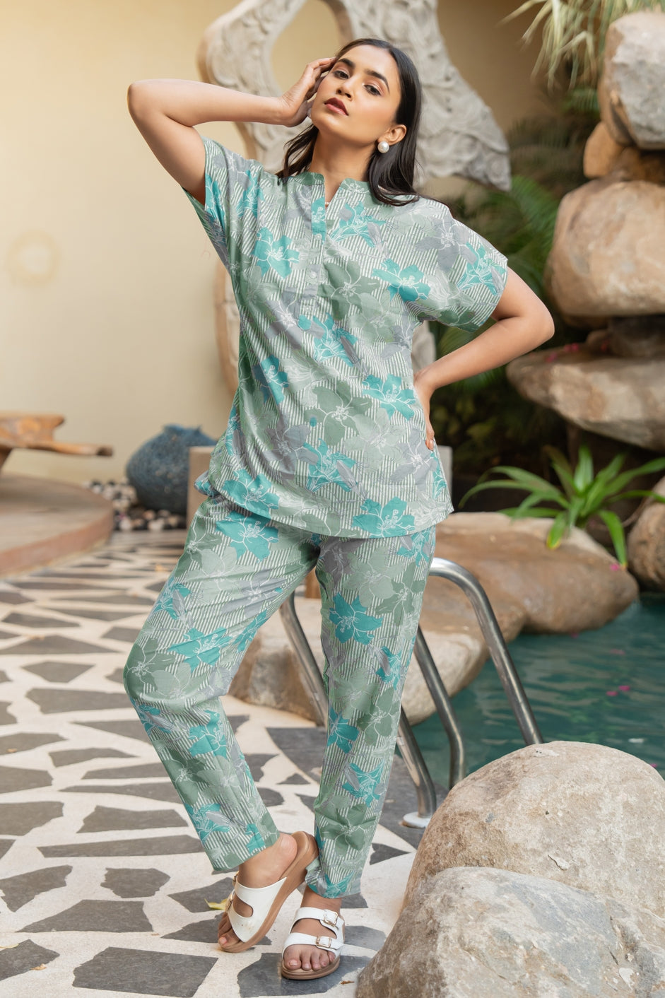 Floral Printed cotton Night Suit