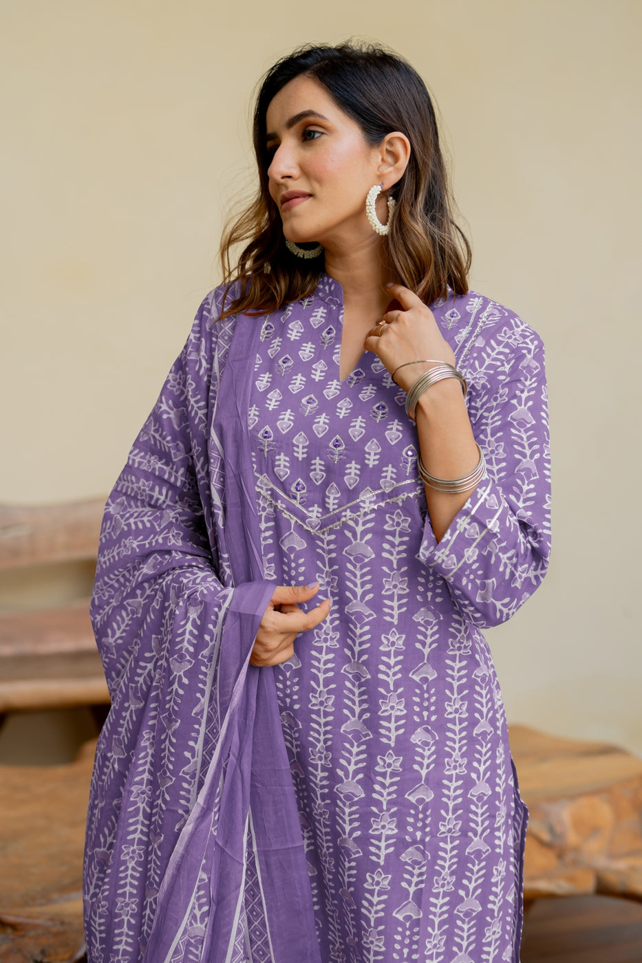 Trendy Cotton Batik Print Kurta Set with dupatta