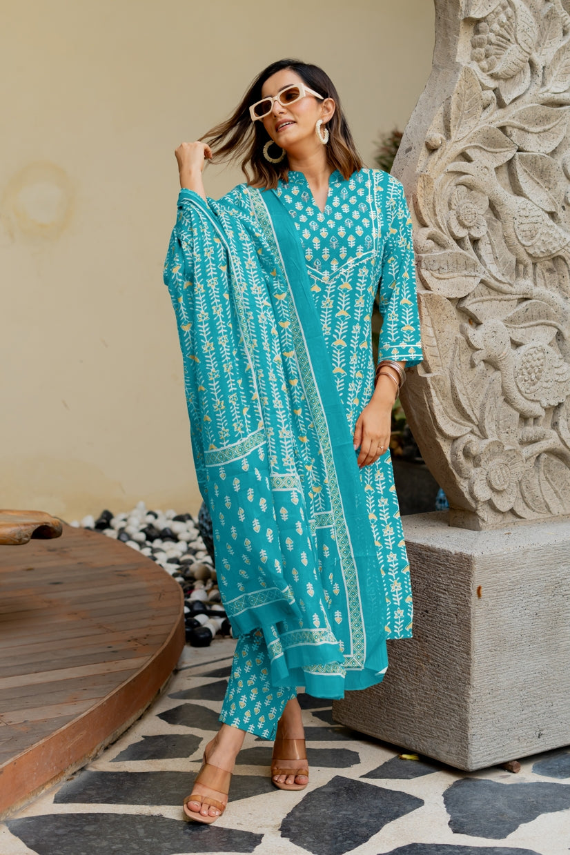 Trendy Cotton Batik Print Kurta Set with dupatta