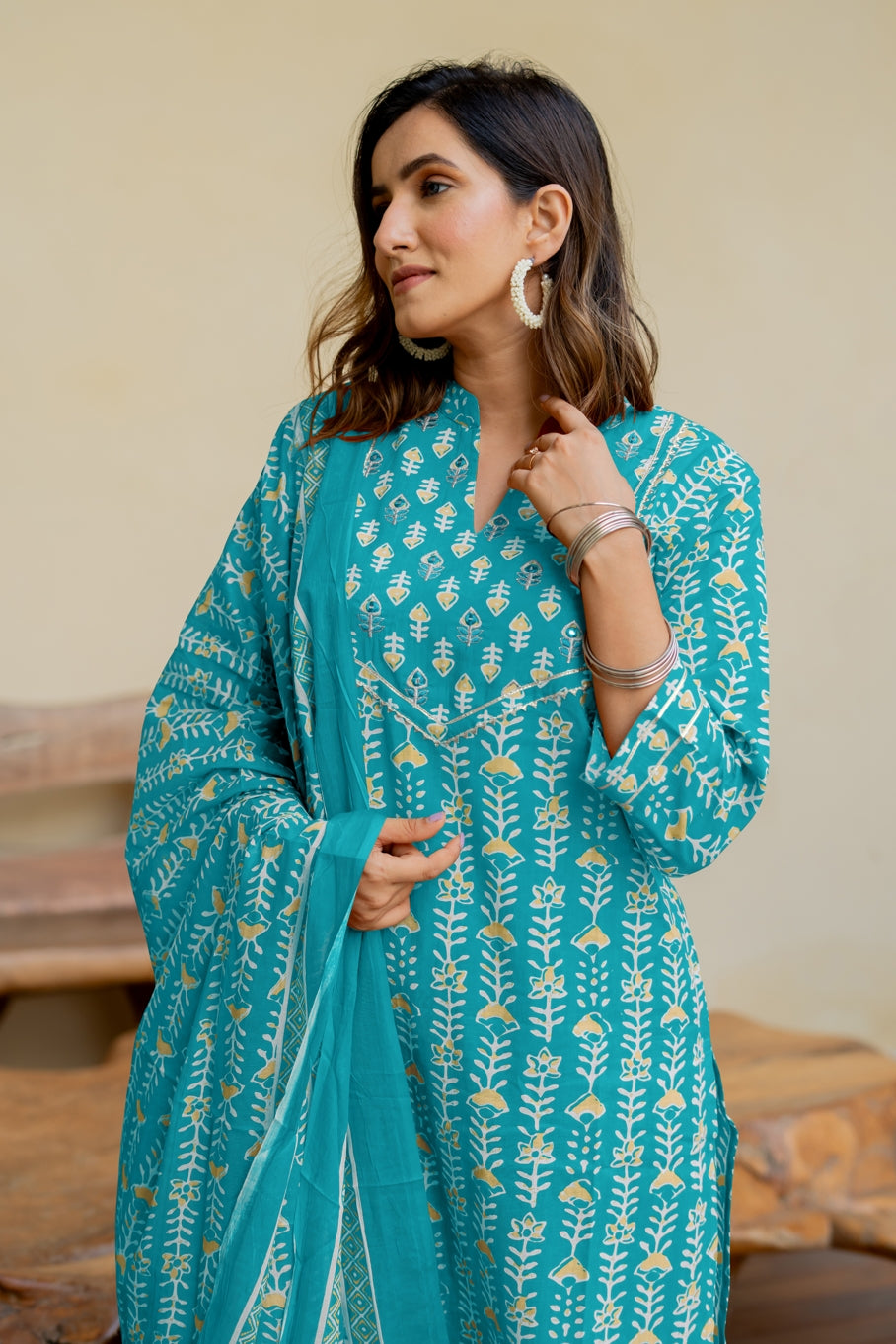 Trendy Cotton Batik Print Kurta Set with dupatta