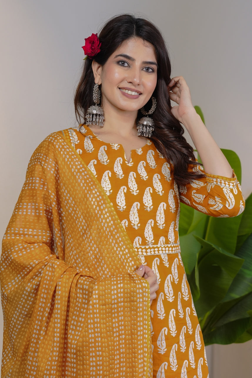 Beautiful Women Pure Cotton Paisley Print Kurta Set