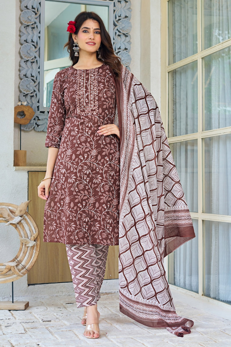 Fancy Women Pure Cotton Floral Print Kurta Set