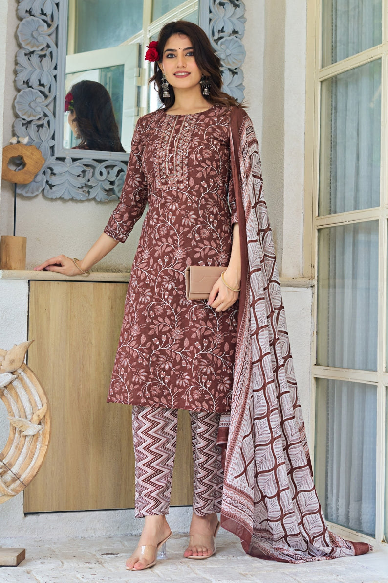 Fancy Women Pure Cotton Floral Print Kurta Set