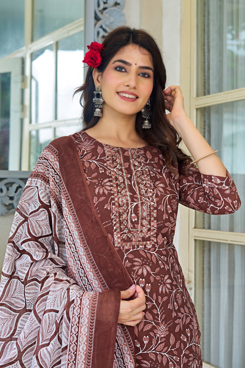 Fancy Women Pure Cotton Floral Print Kurta Set