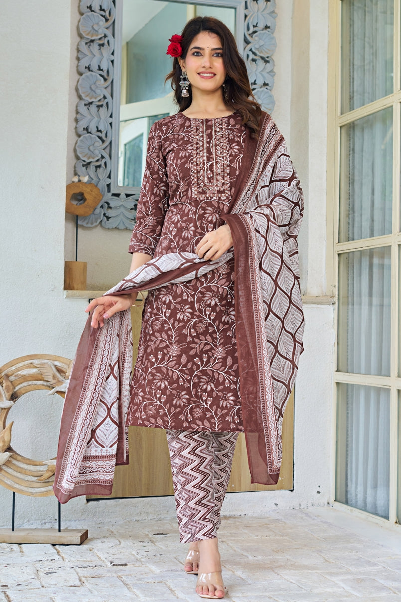 Fancy Women Pure Cotton Floral Print Kurta Set