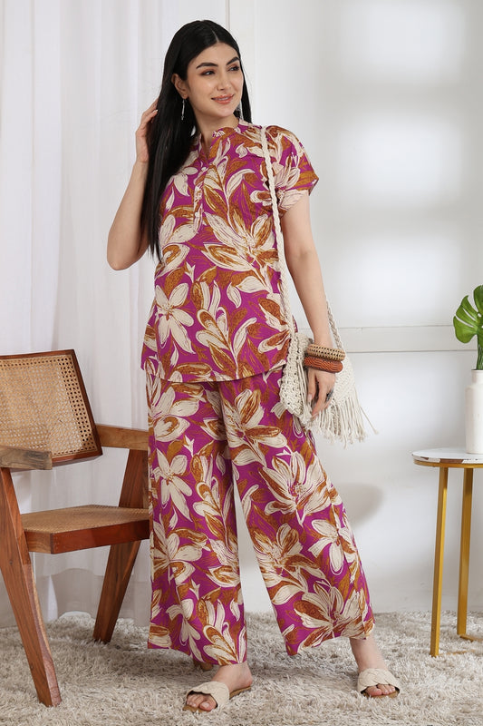 Floral Printed Cotton Night Suit