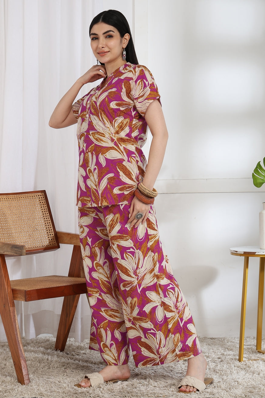 Floral Printed Cotton Night Suit