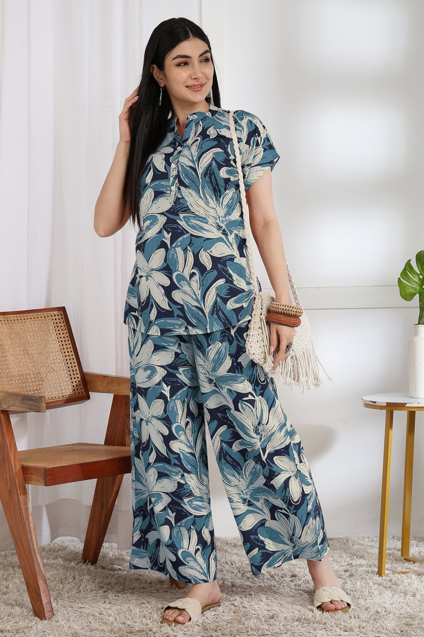 Floral Printed Cotton Night Suit
