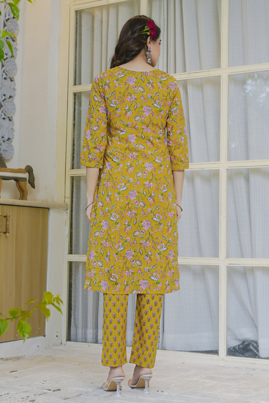 Tropical Floral Print Pure Cotton Kurta Set with dupatta