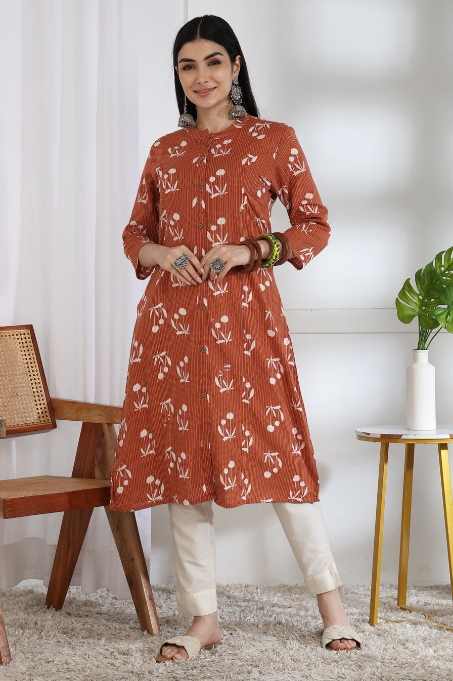 Elegant Kantha Work and Block Print Cotton Kurta