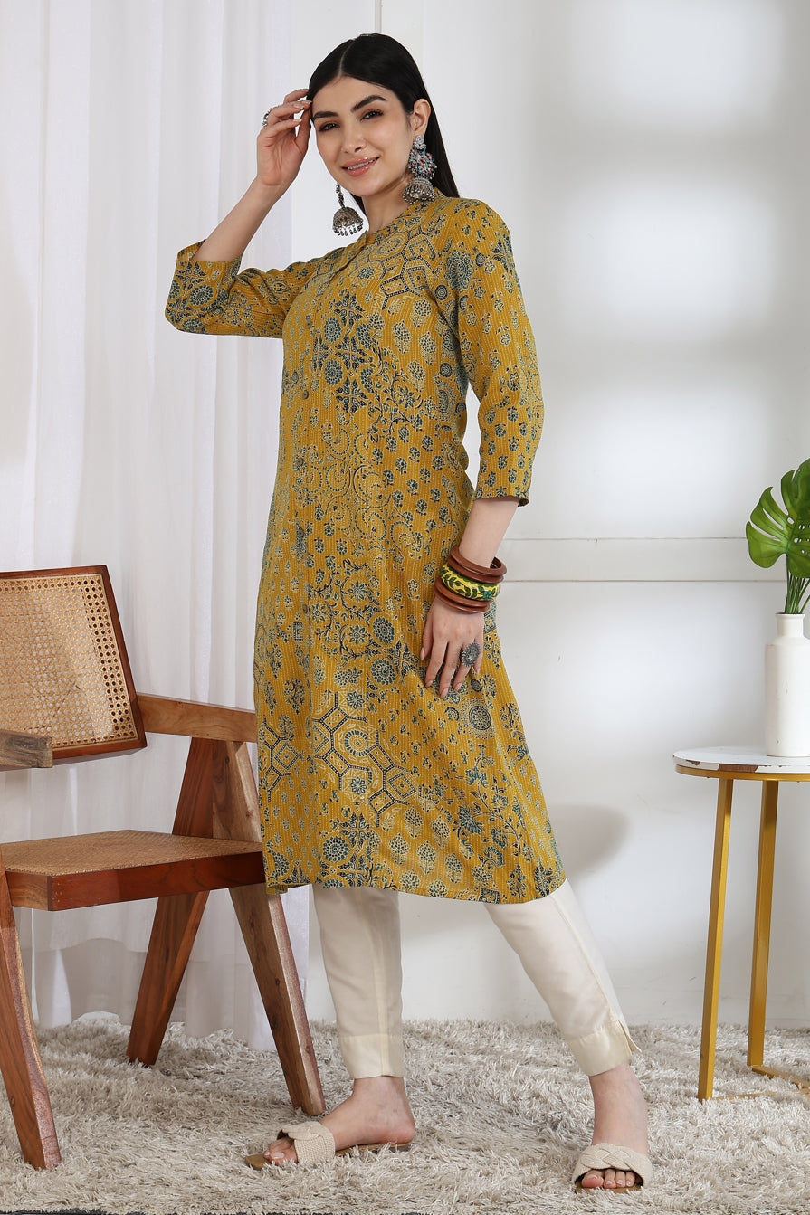 Latest Design Kantha Work and Geometric Print Cotton Kurta
