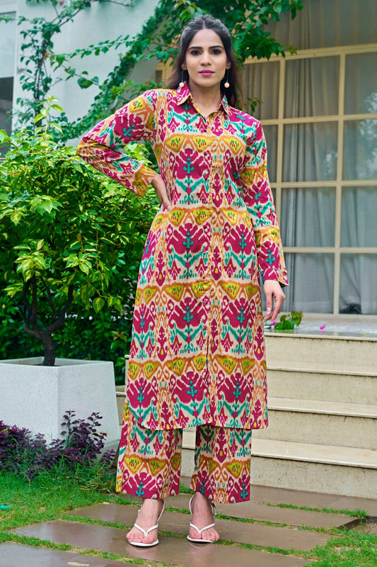 Dreamy Ikkat Printed Cotton Co-Ords