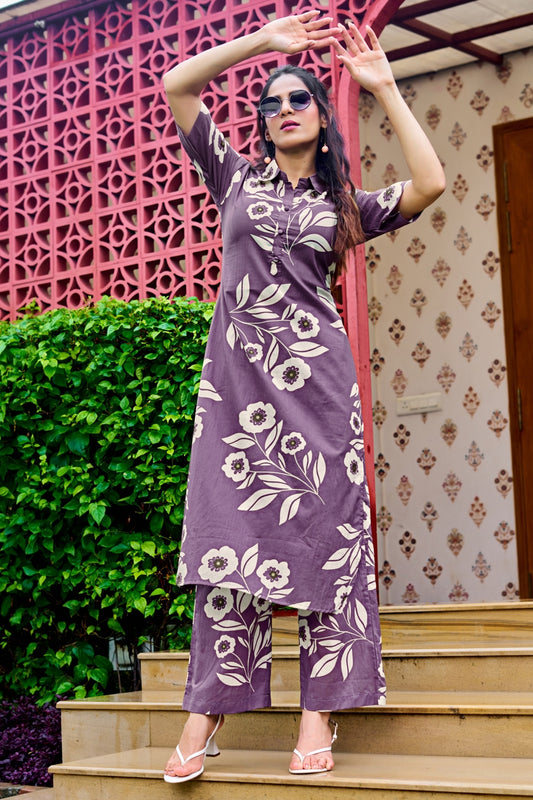 Tropical Floral Printed Cotton Co-Ords Set