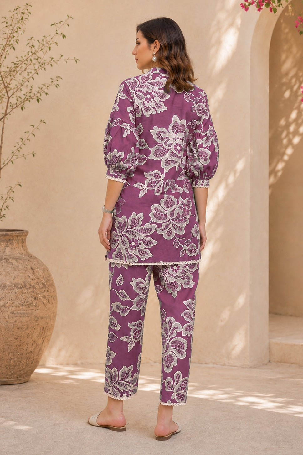 Trendy Floral Print Cotton Blend Co-Ord Set